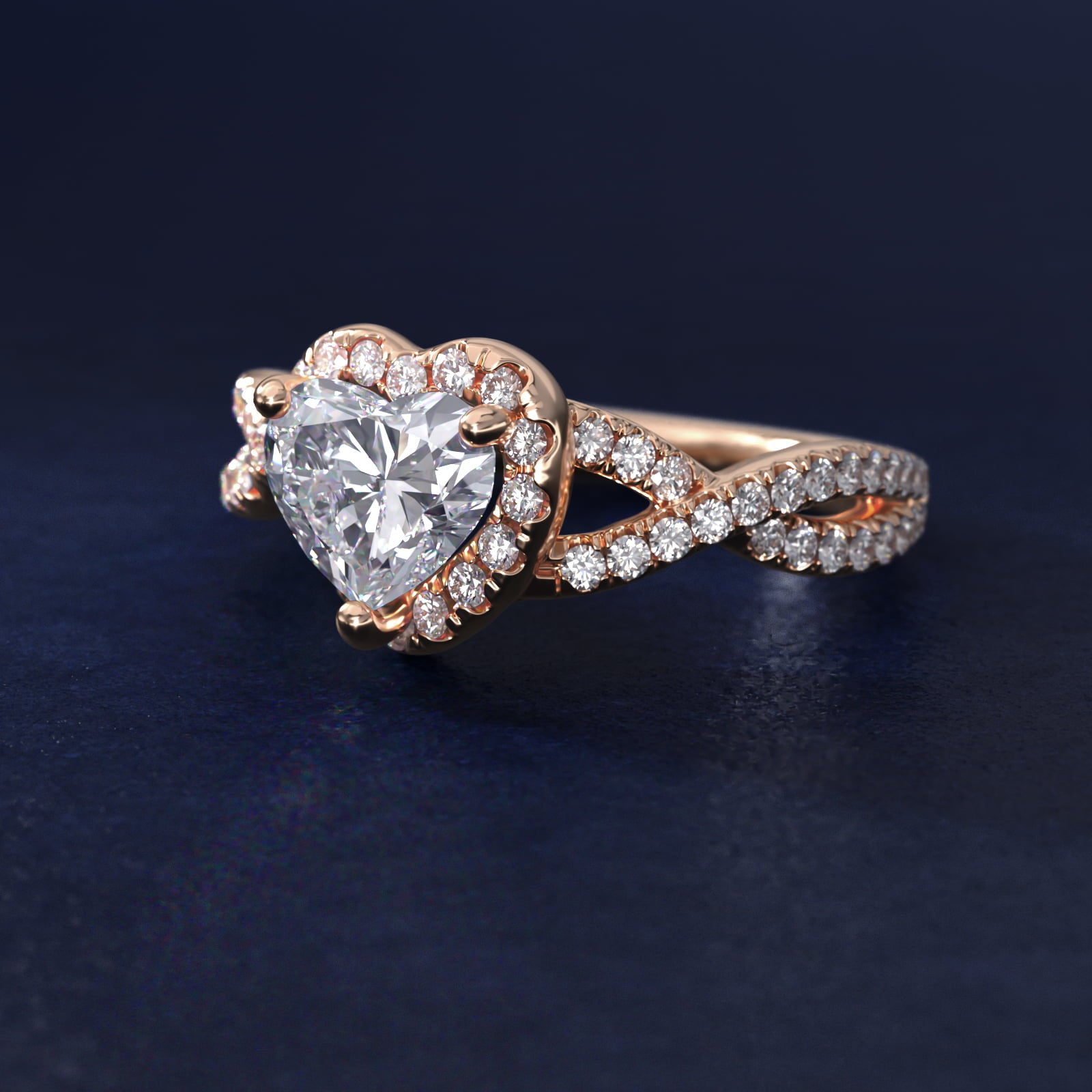 Twisted Halo Diamond Engagement Ring in 18k Rose Gold (1/3 ct tw.) - Heart Center