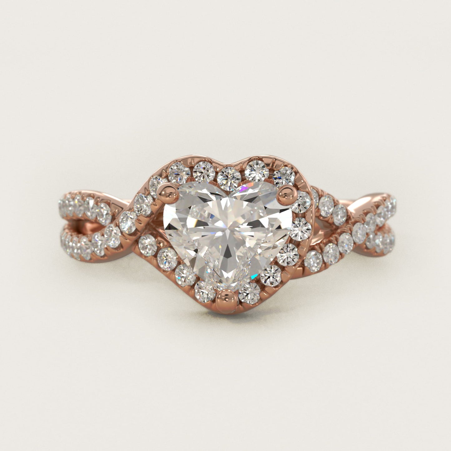 Twisted Halo Diamond Engagement Ring in 18k Rose Gold (1/3 ct tw.) - Heart Center