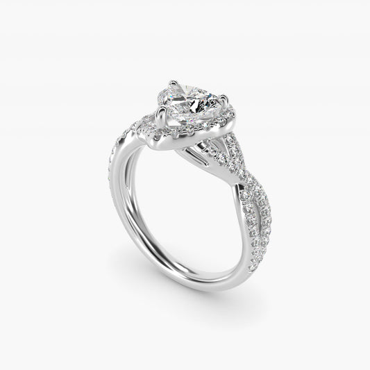 Twisted Halo Diamond Engagement Ring in 14k White Gold (1/3 ct. tw.) - Heart Center