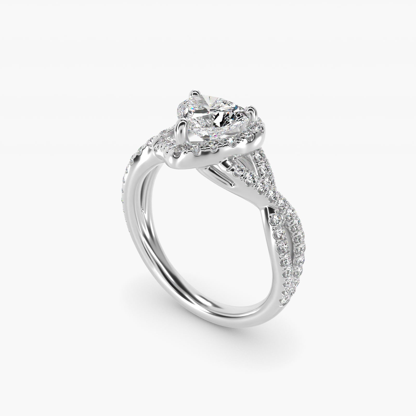 Twisted Halo Diamond Engagement Ring in 18k White Gold (1/3 ct. tw.) - Heart Center