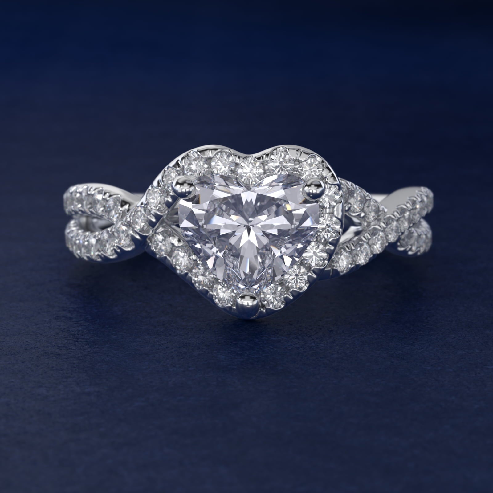 Twisted Halo Diamond Engagement Ring in 14k White Gold (1/3 ct. tw.) - Heart Center