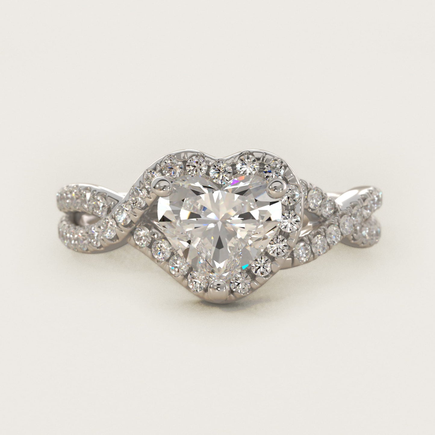 Twisted Halo Diamond Engagement Ring in 18k White Gold (1/3 ct. tw.) - Heart Center