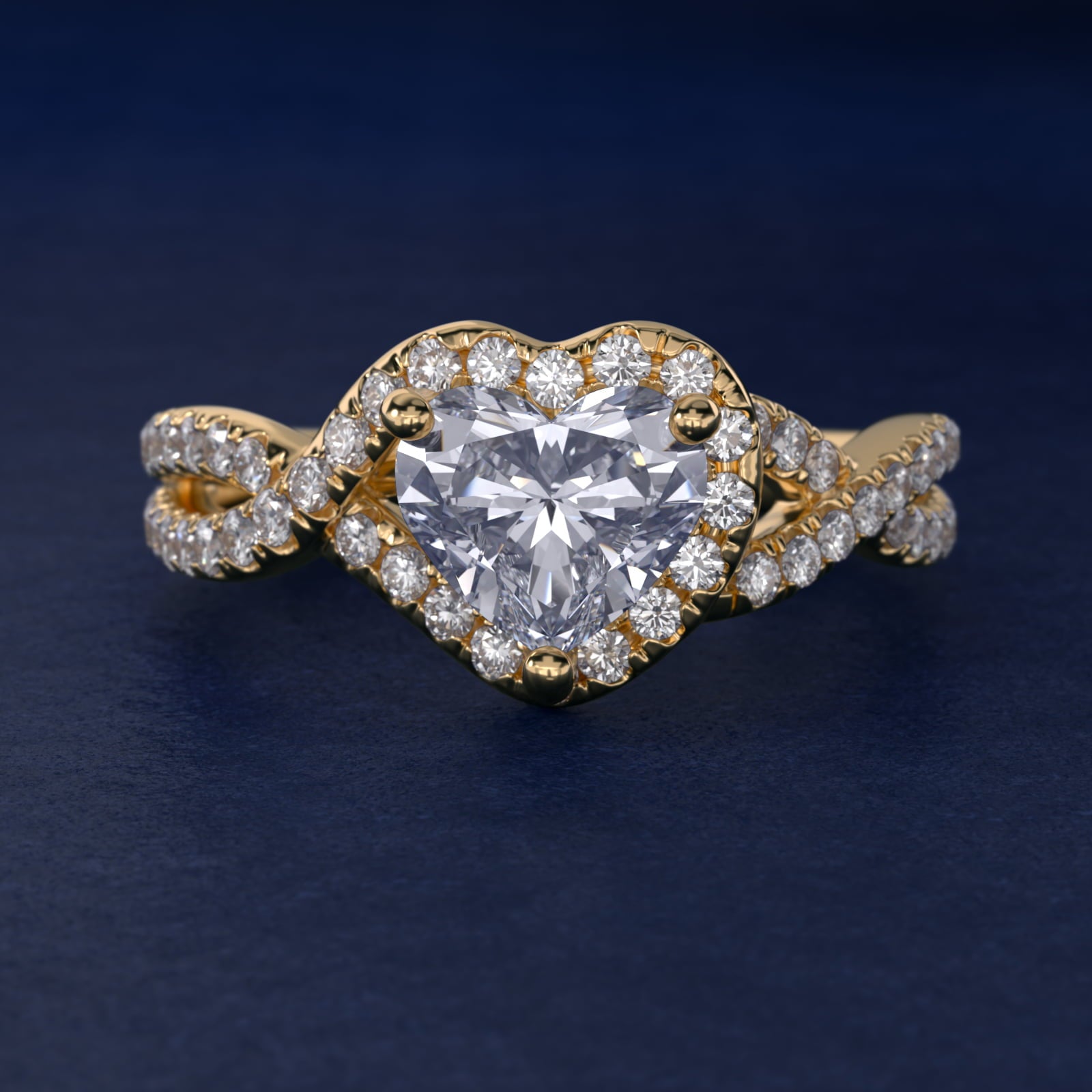 Twisted Halo Diamond Engagement Ring in 18k Yellow Gold (1/3 ct. tw.) - Heart Center