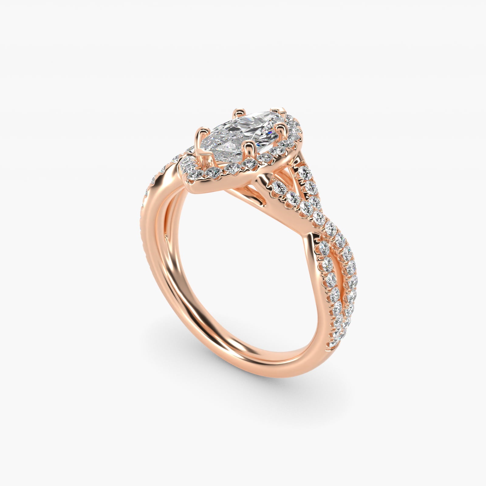 Twisted Halo Diamond Engagement Ring in 14k Rose Gold (1/3 ct tw.) - Marquise Center