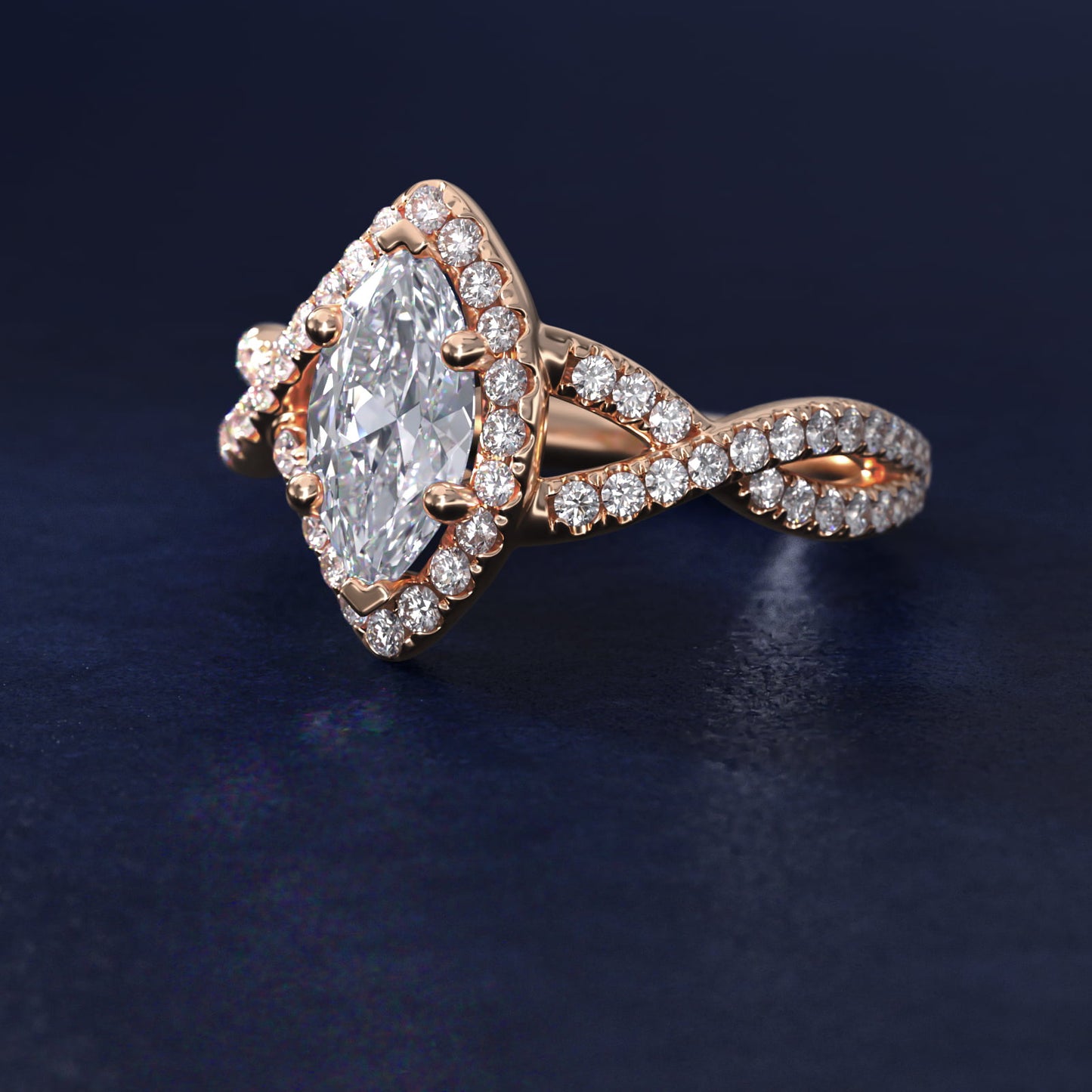 Twisted Halo Diamond Engagement Ring in 18k Rose Gold (1/3 ct tw.) - Marquise Center