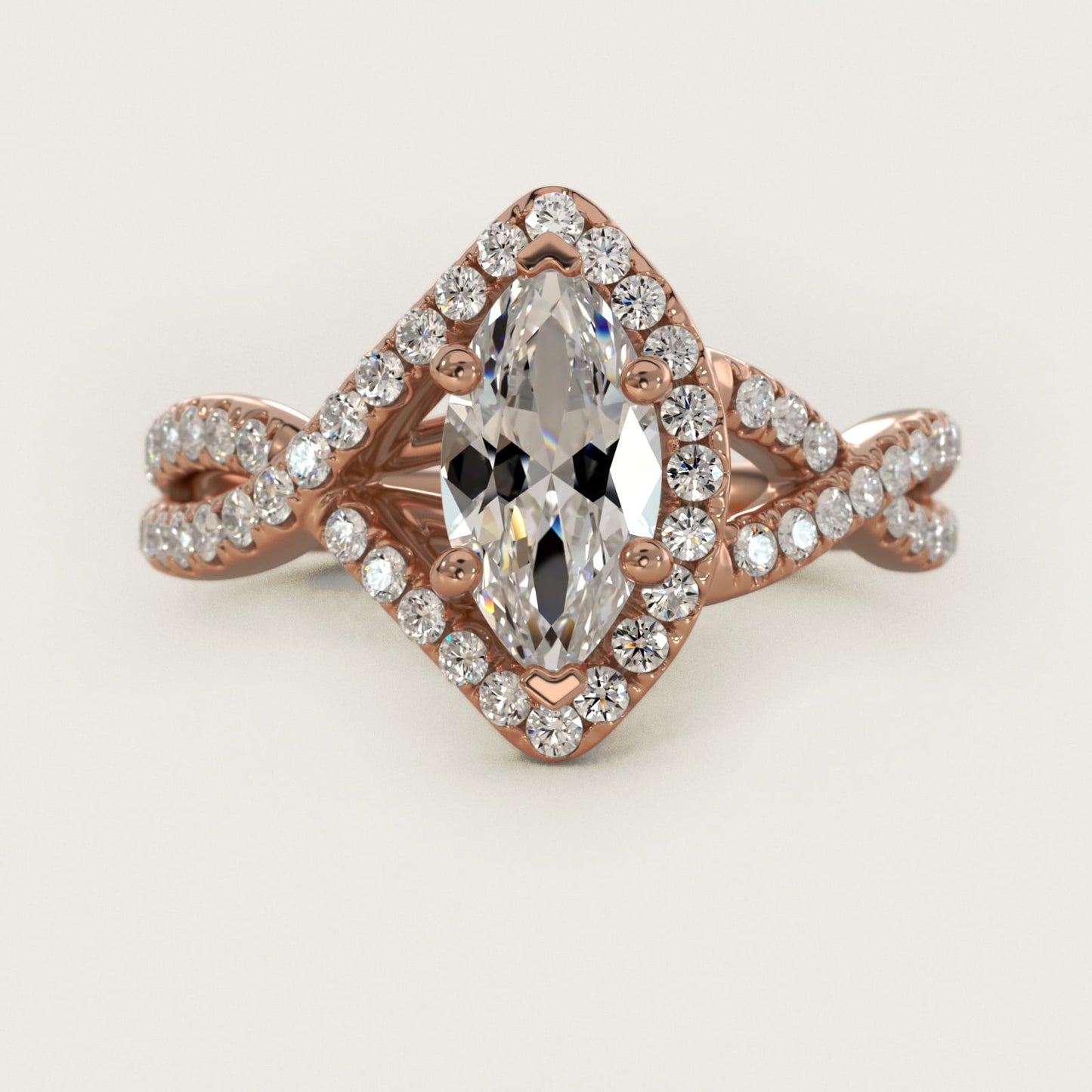 Twisted Halo Diamond Engagement Ring in 14k Rose Gold (1/3 ct tw.) - Marquise Center
