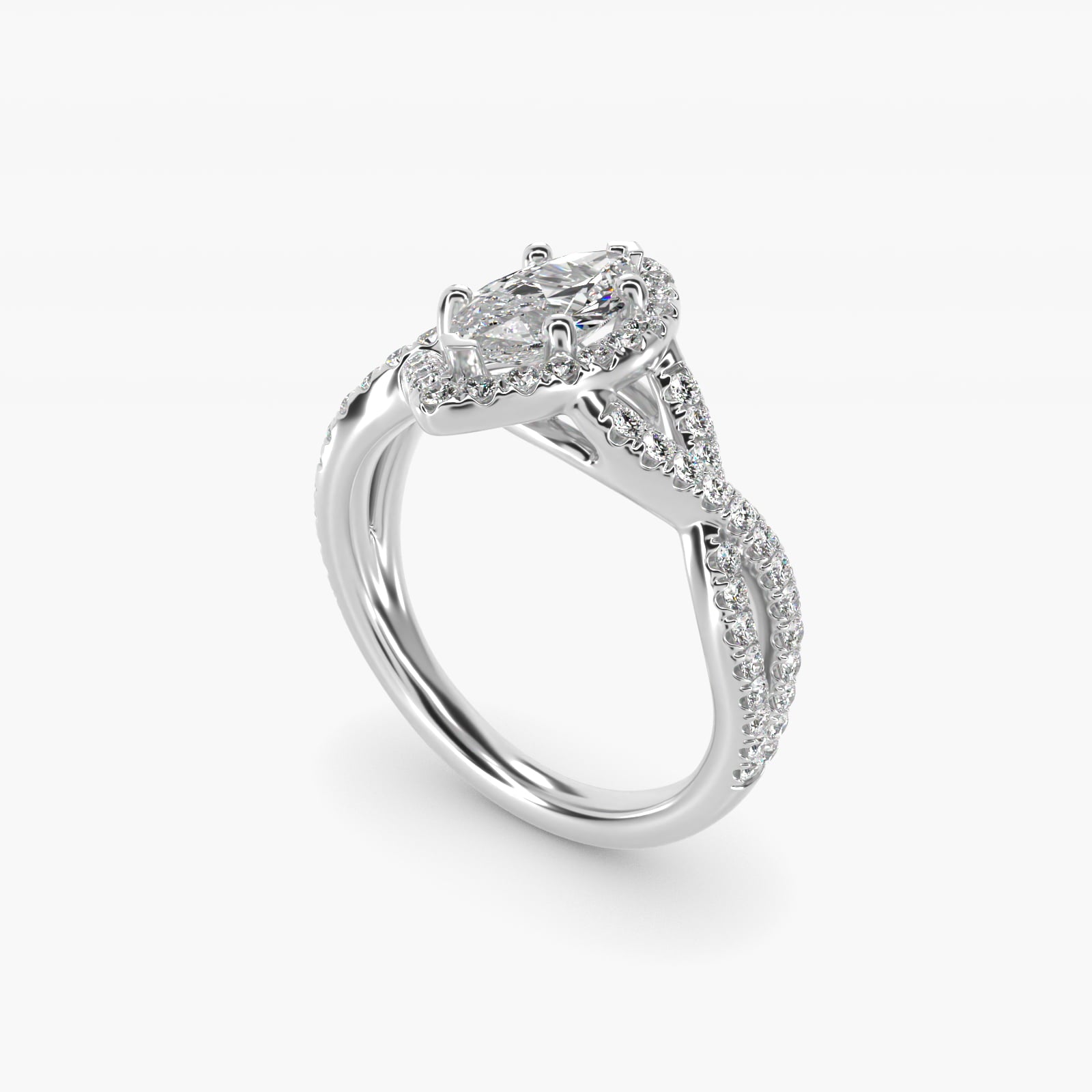 Twisted Halo Diamond Engagement Ring in 18k White Gold (1/3 ct. tw.) - Marquise Center