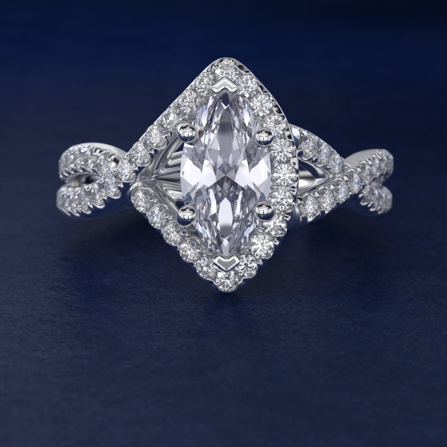 Twisted Halo Diamond Engagement Ring in 14k White Gold (1/3 ct. tw.) - Marquise Center