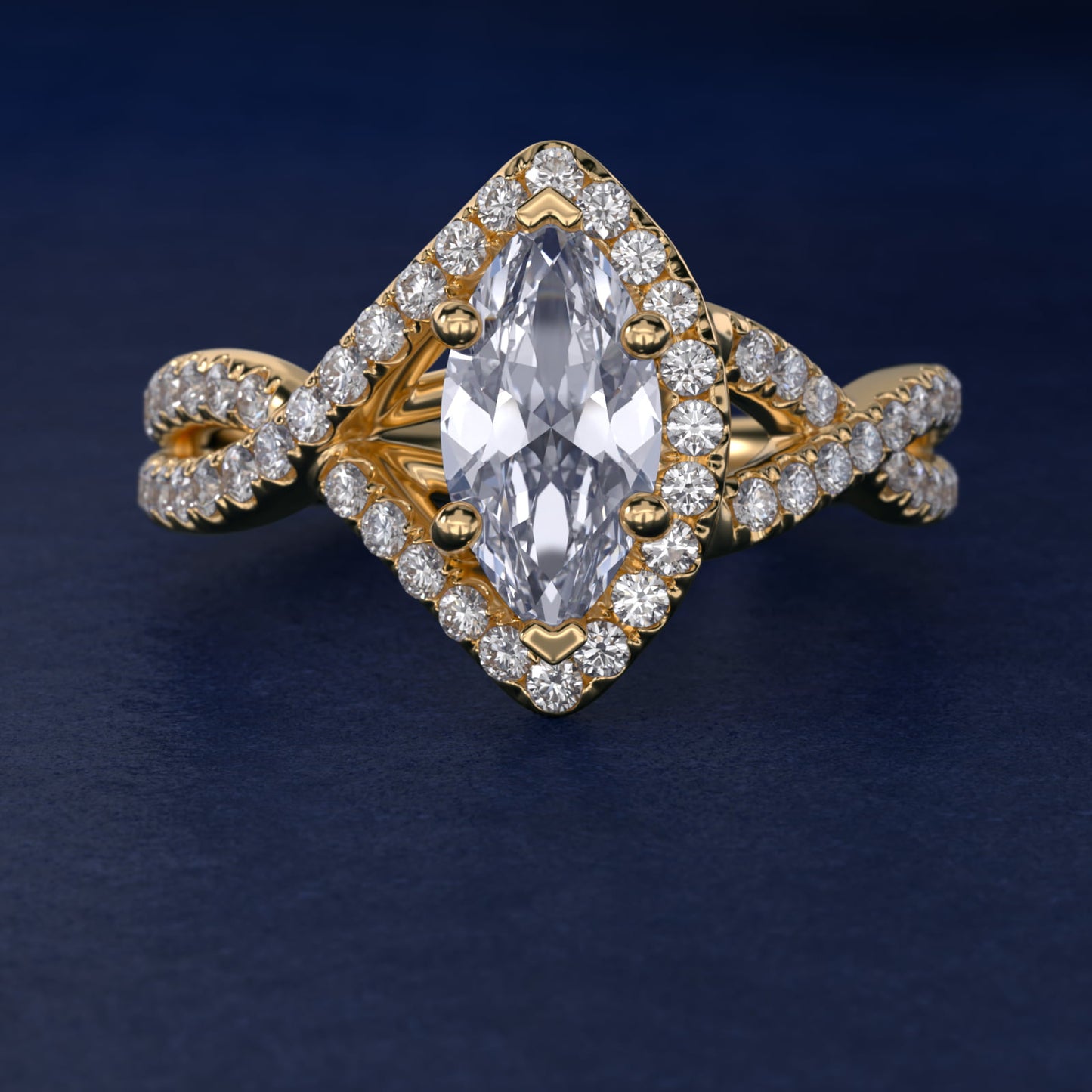Twisted Halo Diamond Engagement Ring in 18k Yellow Gold (1/3 ct. tw.) - Marquise Center