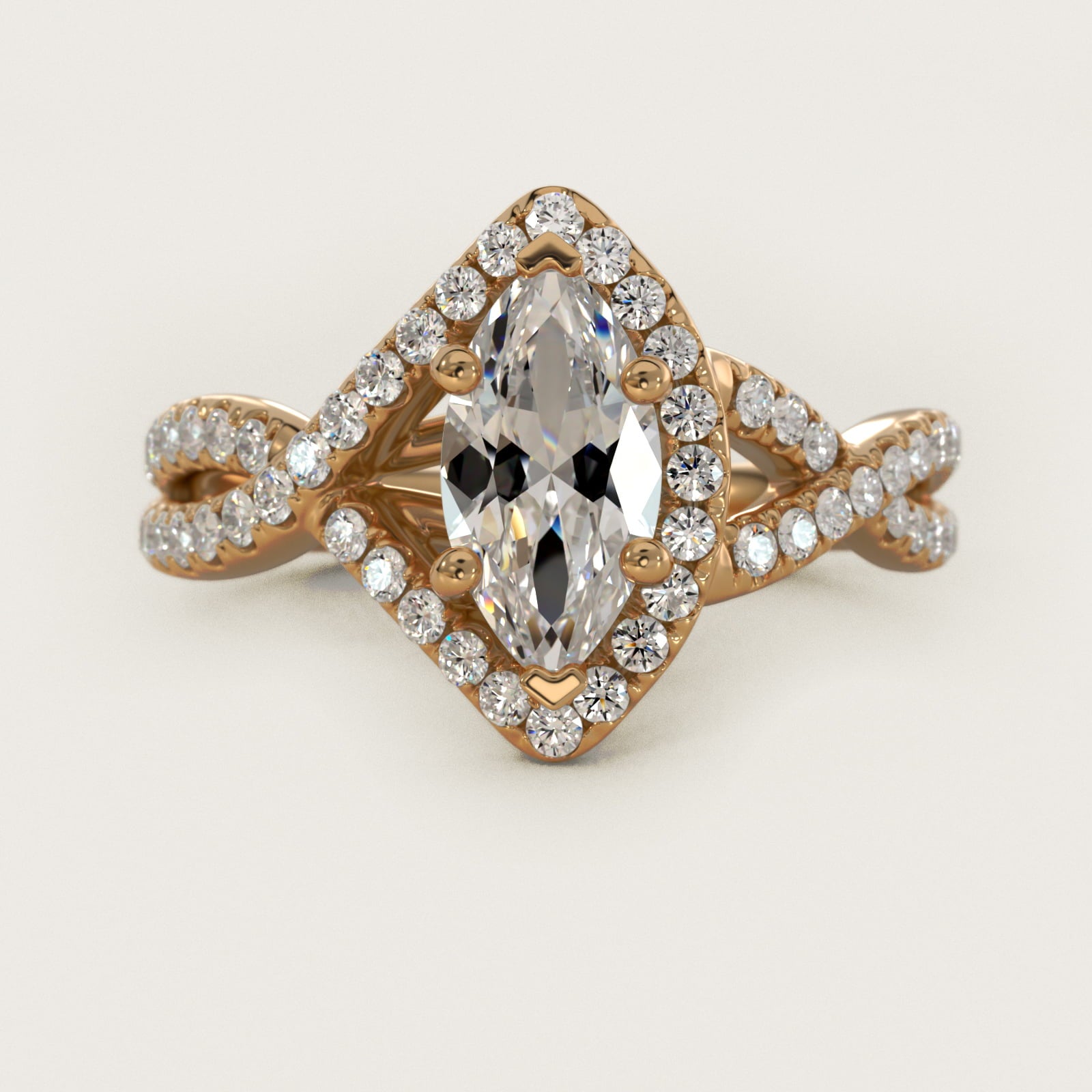 Twisted Halo Diamond Engagement Ring in 18k Yellow Gold (1/3 ct. tw.) - Marquise Center