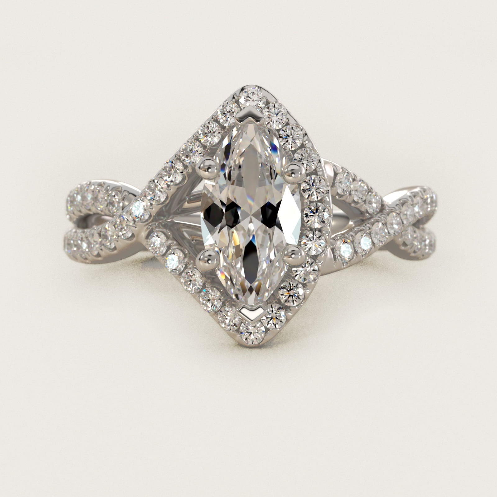 Twisted Halo Diamond Engagement Ring in Platinum (1/3 ct tw.) - Marquise Center
