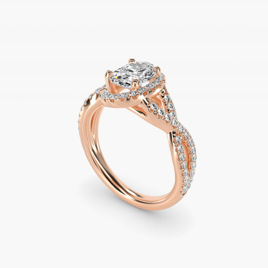 Twisted Halo Diamond Engagement Ring in 14k Rose Gold (1/3 ct tw.) - Oval Center