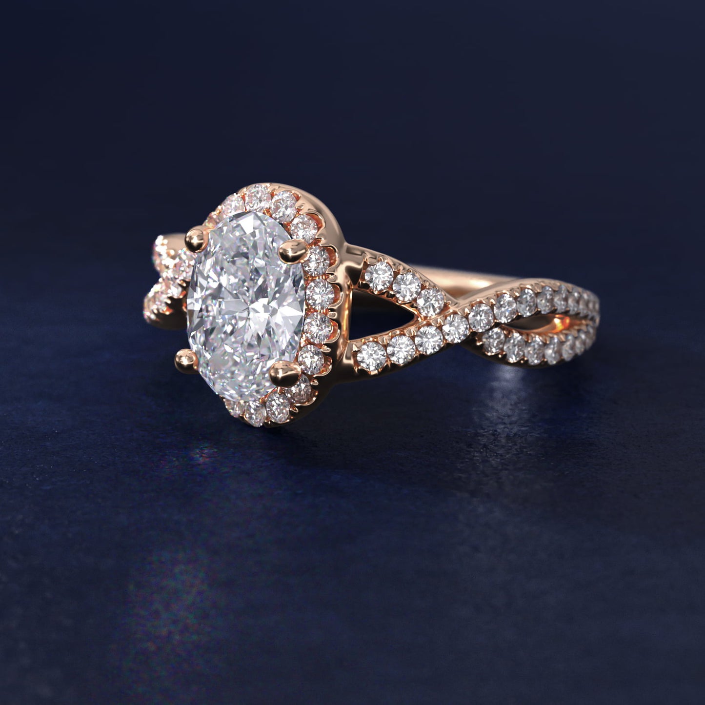 Twisted Halo Diamond Engagement Ring in 14k Rose Gold (1/3 ct tw.) - Oval Center