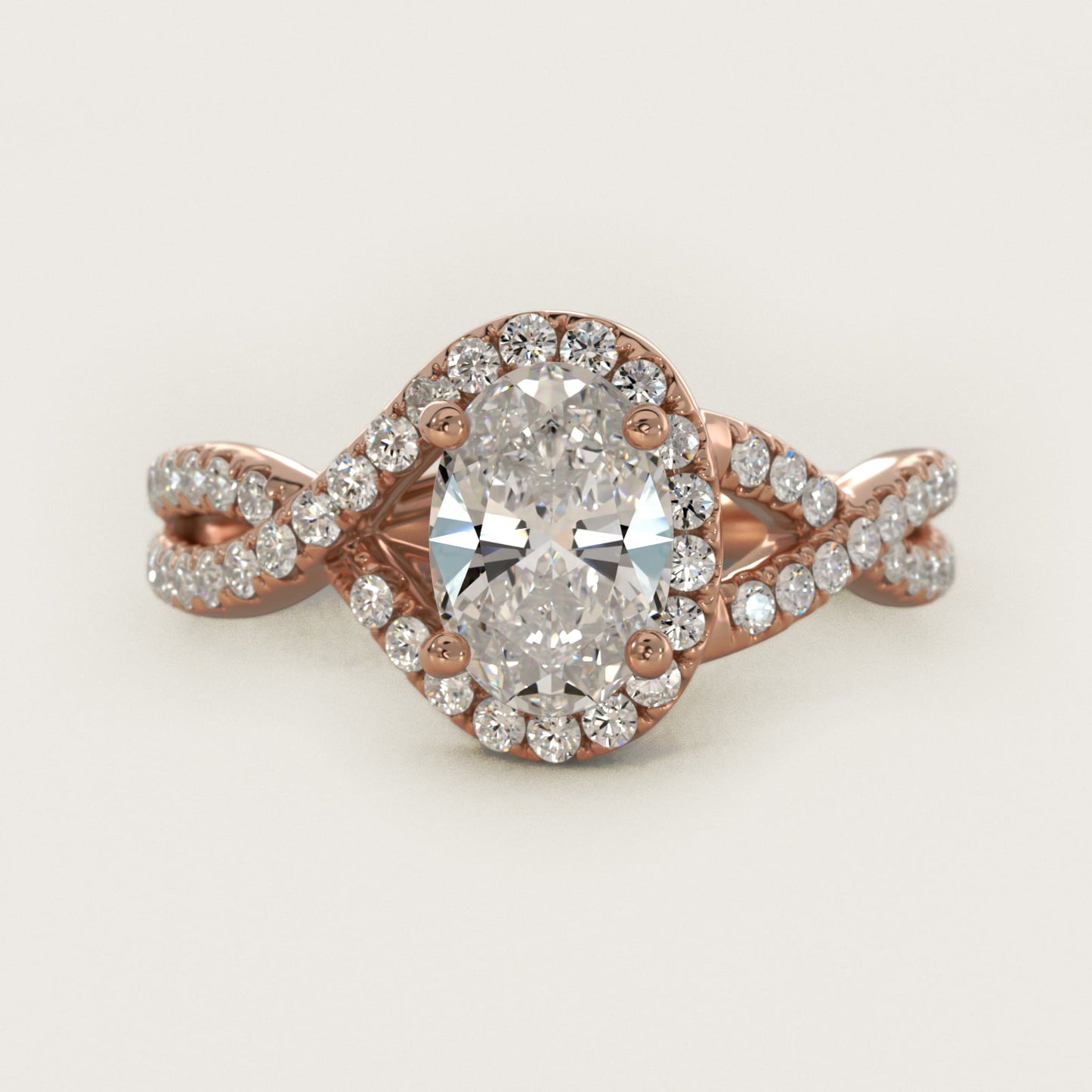 Twisted Halo Diamond Engagement Ring in 14k Rose Gold (1/3 ct tw.) - Oval Center