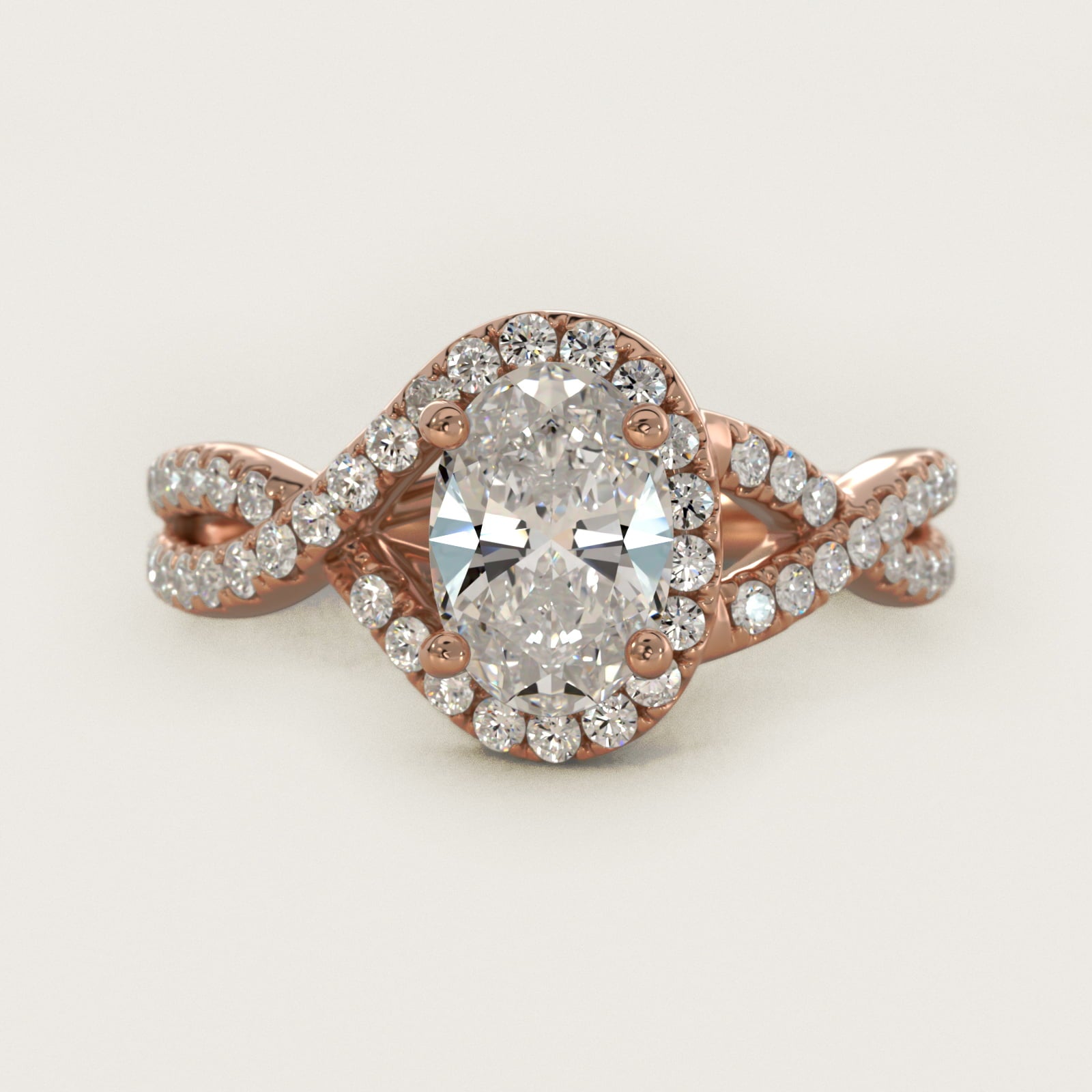 Twisted Halo Diamond Engagement Ring in 14k Rose Gold (1/3 ct tw.) - Oval Center