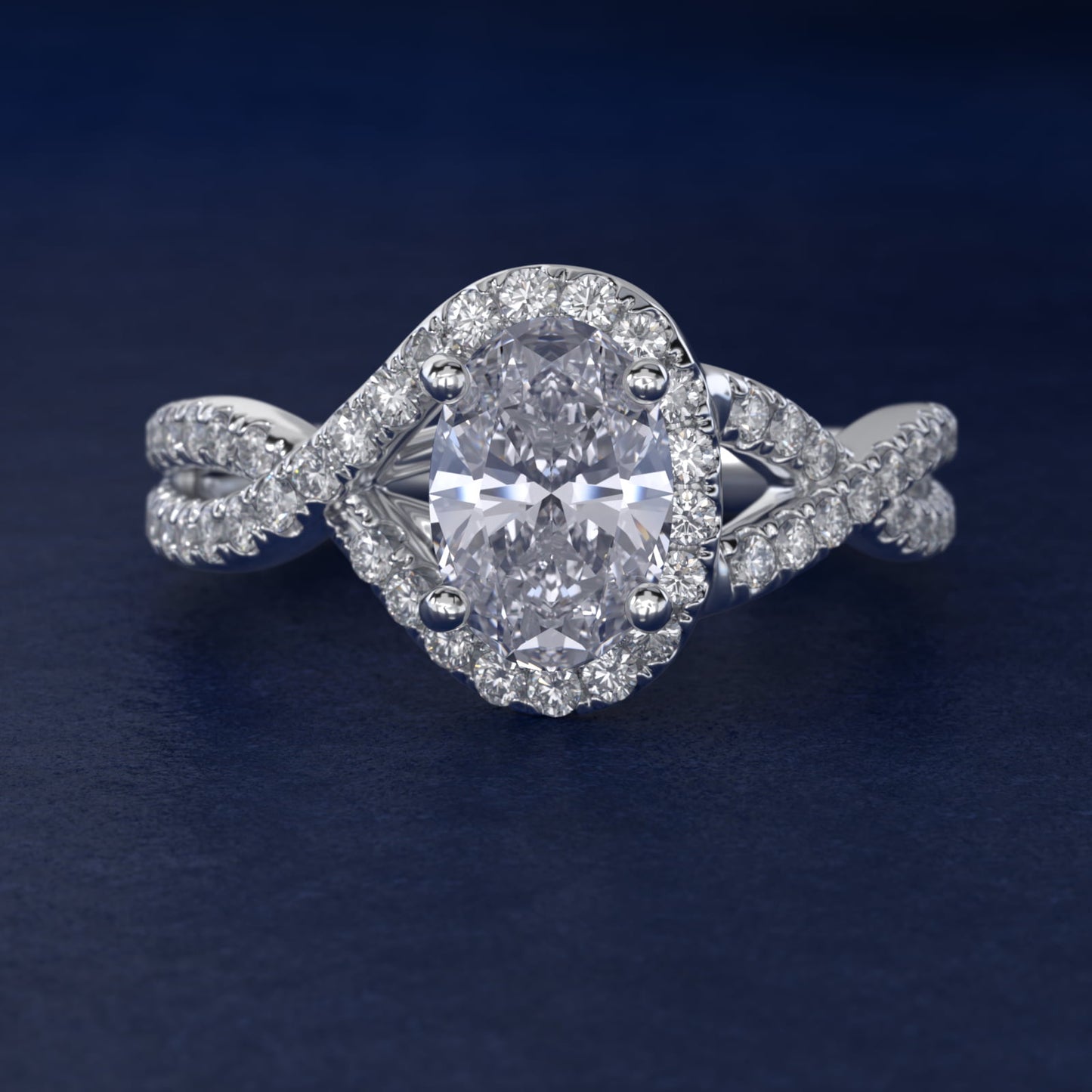 Twisted Halo Diamond Engagement Ring in 18k White Gold (1/3 ct. tw.) - Oval Center