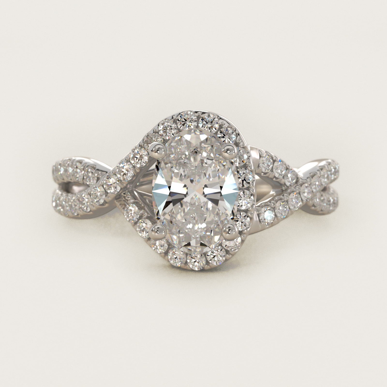 Twisted Halo Diamond Engagement Ring in 18k White Gold (1/3 ct. tw.) - Oval Center