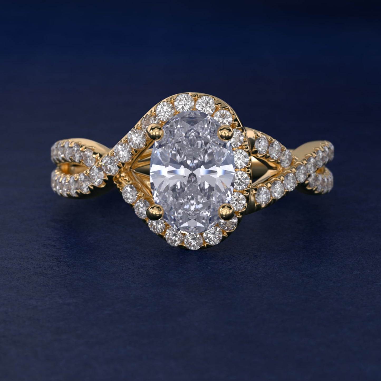 Twisted Halo Diamond Engagement Ring in 18k Yellow Gold (1/3 ct. tw.) - Oval Center