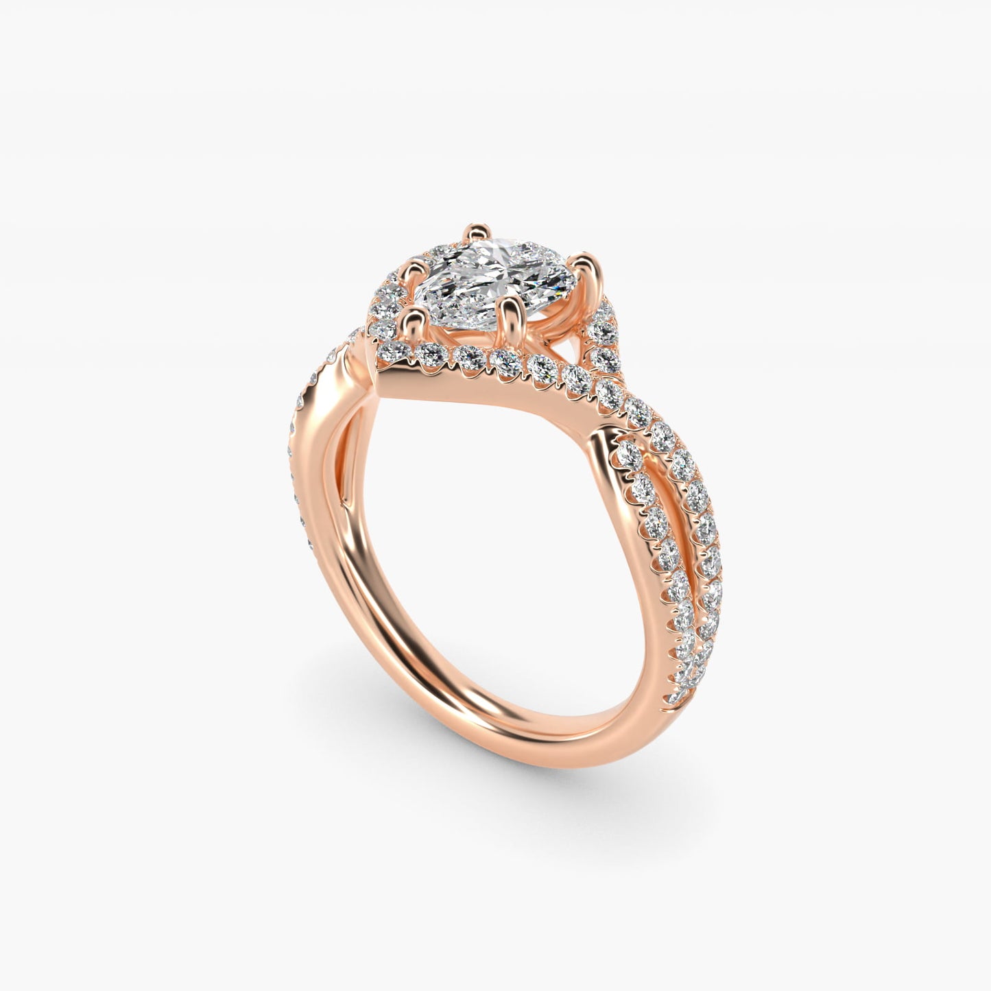 Twisted Halo Diamond Engagement Ring in 18k Rose Gold (1/3 ct tw.) - Pear Center