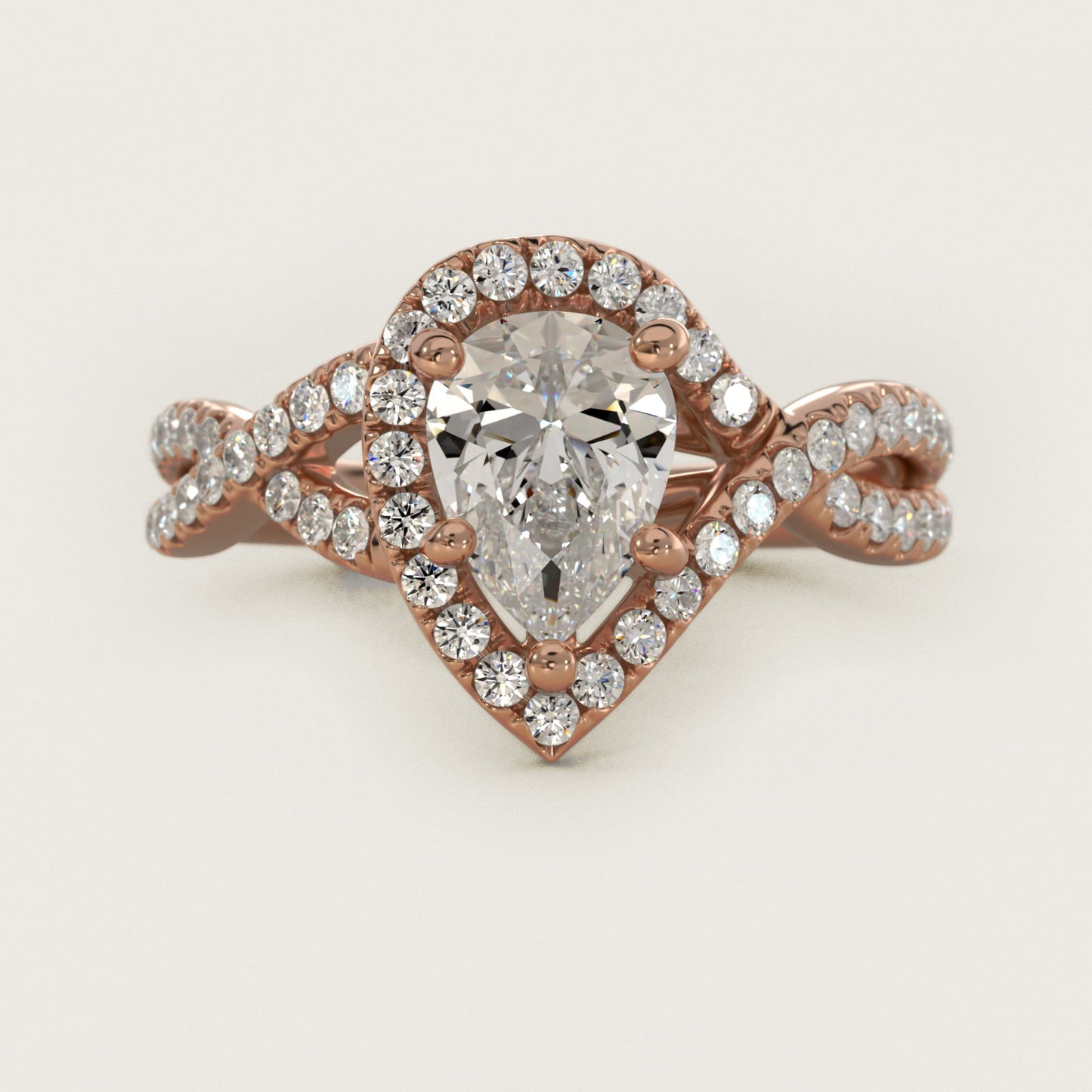 Twisted Halo Diamond Engagement Ring in 14k Rose Gold (1/3 ct tw.) - Pear Center