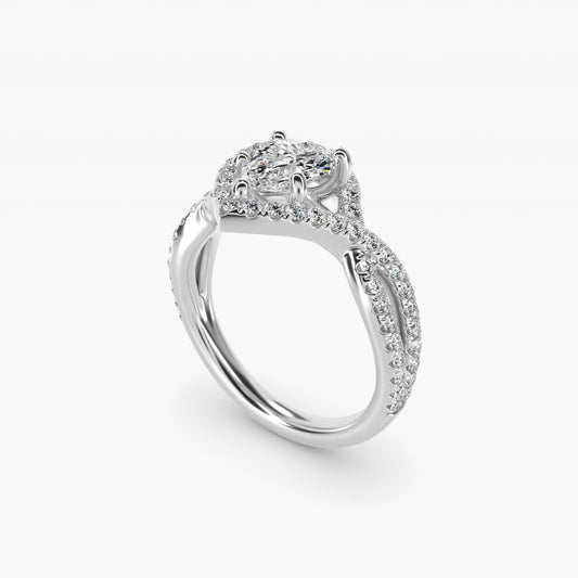 Twisted Halo Diamond Engagement Ring in 14k White Gold (1/3 ct. tw.) - Pear Center