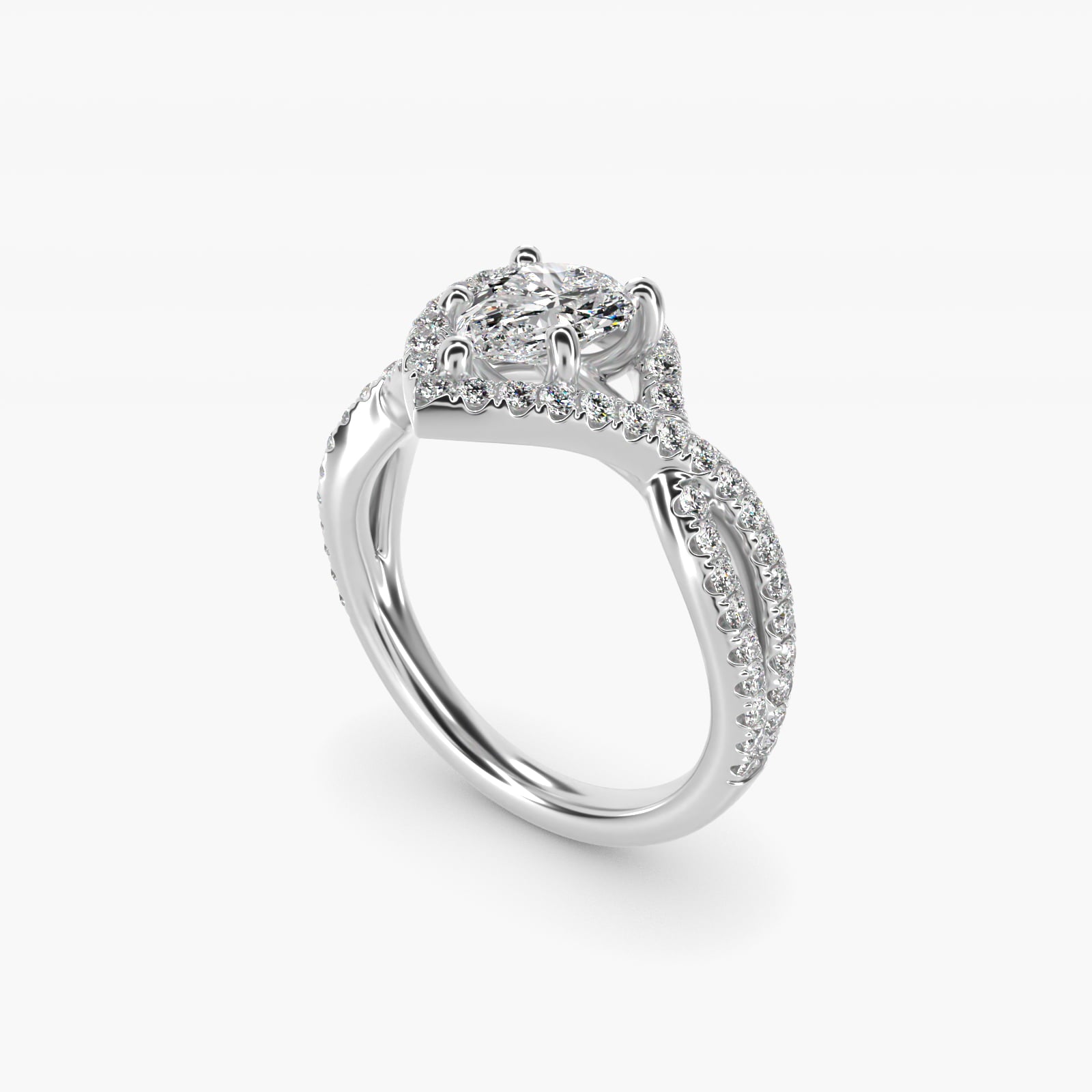 Twisted Halo Diamond Engagement Ring in 18k White Gold (1/3 ct. tw.) - Pear Center