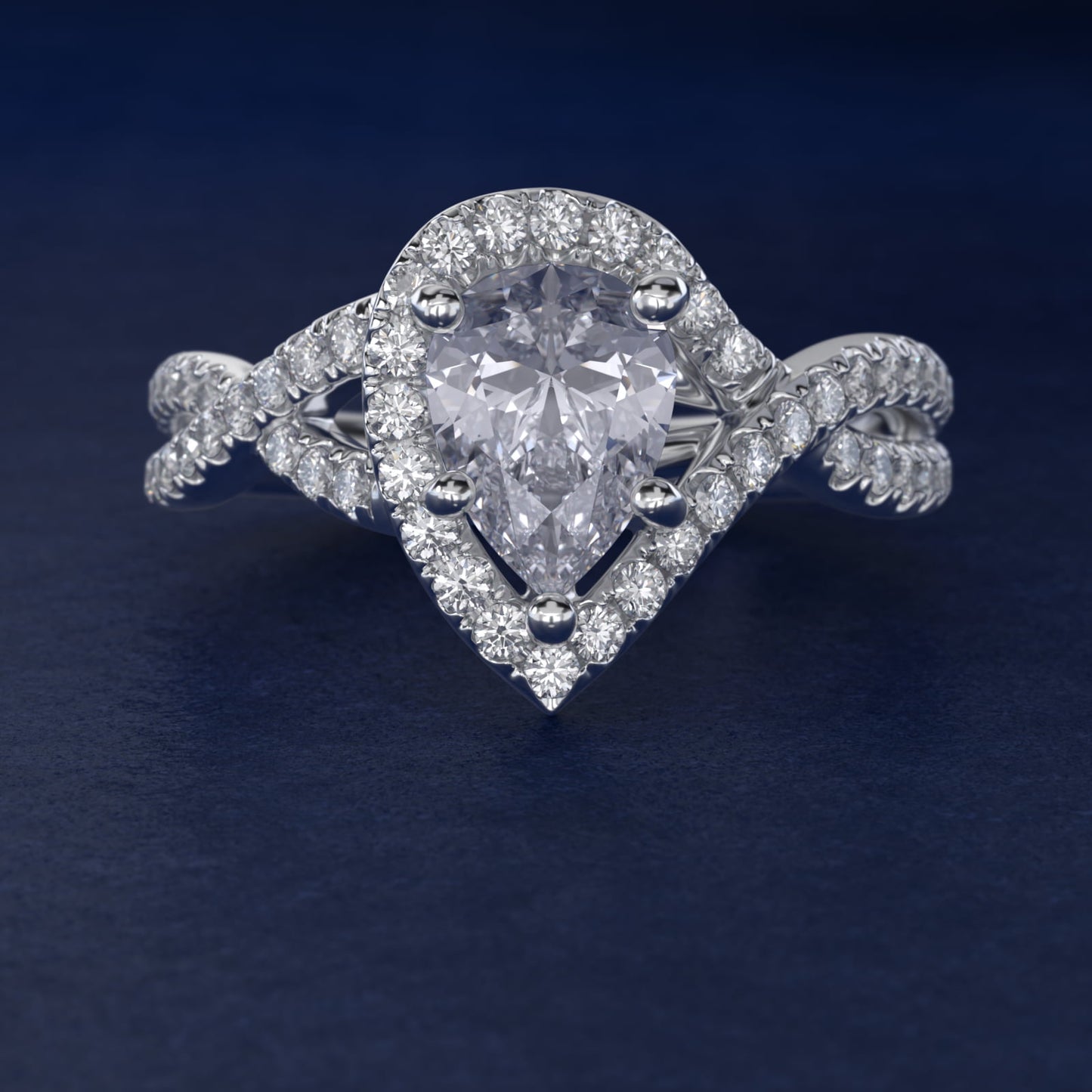 Twisted Halo Diamond Engagement Ring in 14k White Gold (1/3 ct. tw.) - Pear Center