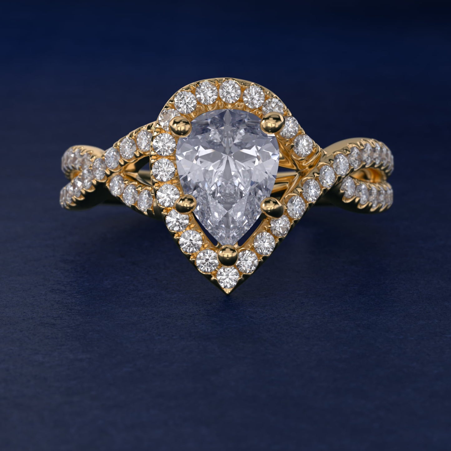 Twisted Halo Diamond Engagement Ring in 18k Yellow Gold (1/3 ct. tw.) - Pear Center