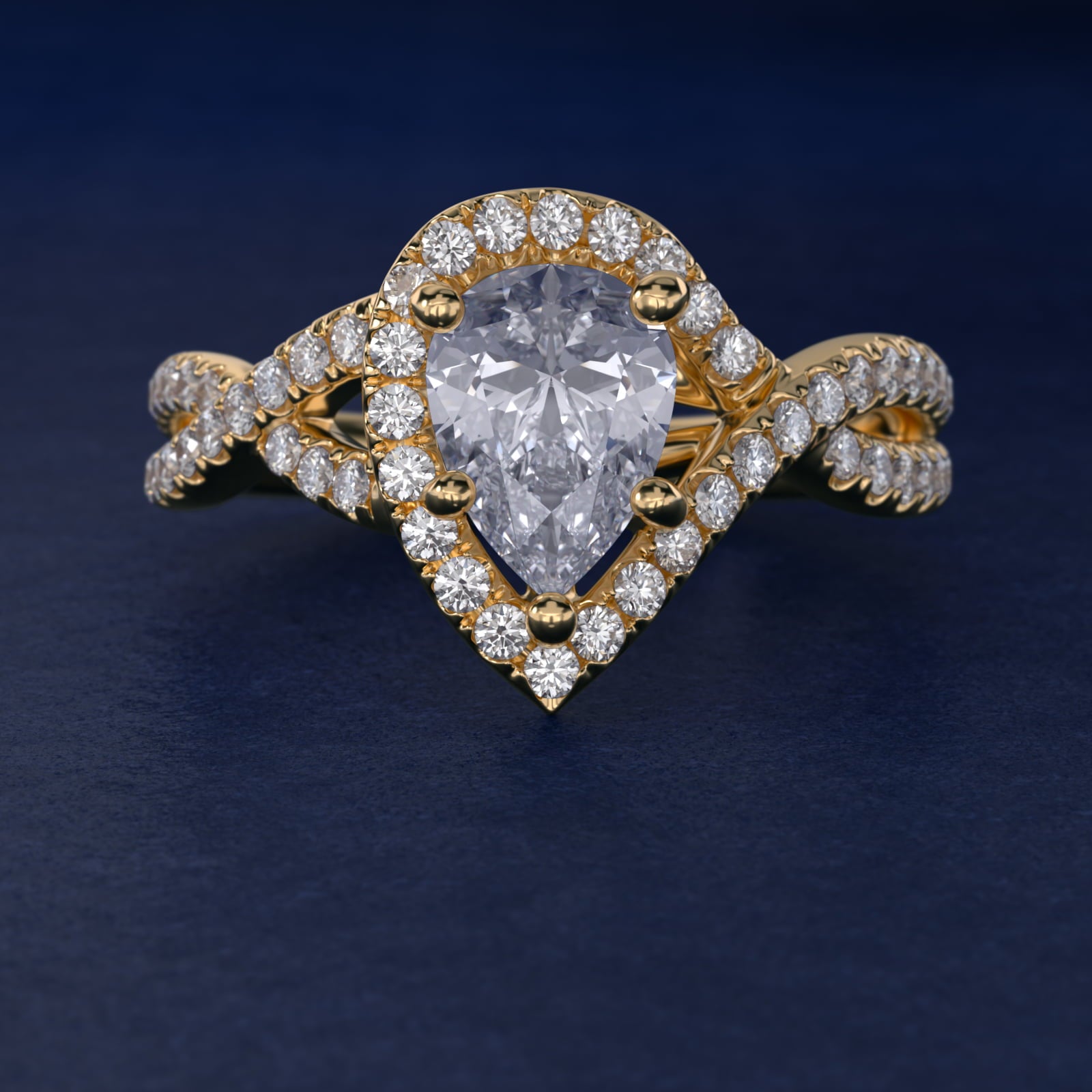 Twisted Halo Diamond Engagement Ring in 18k Yellow Gold (1/3 ct. tw.) - Pear Center