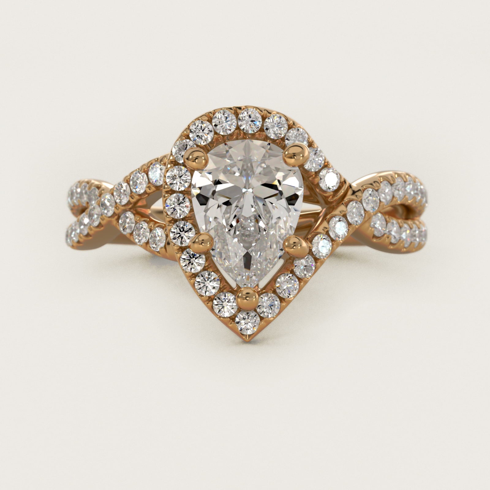 Twisted Halo Diamond Engagement Ring in 18k Yellow Gold (1/3 ct. tw.) - Pear Center