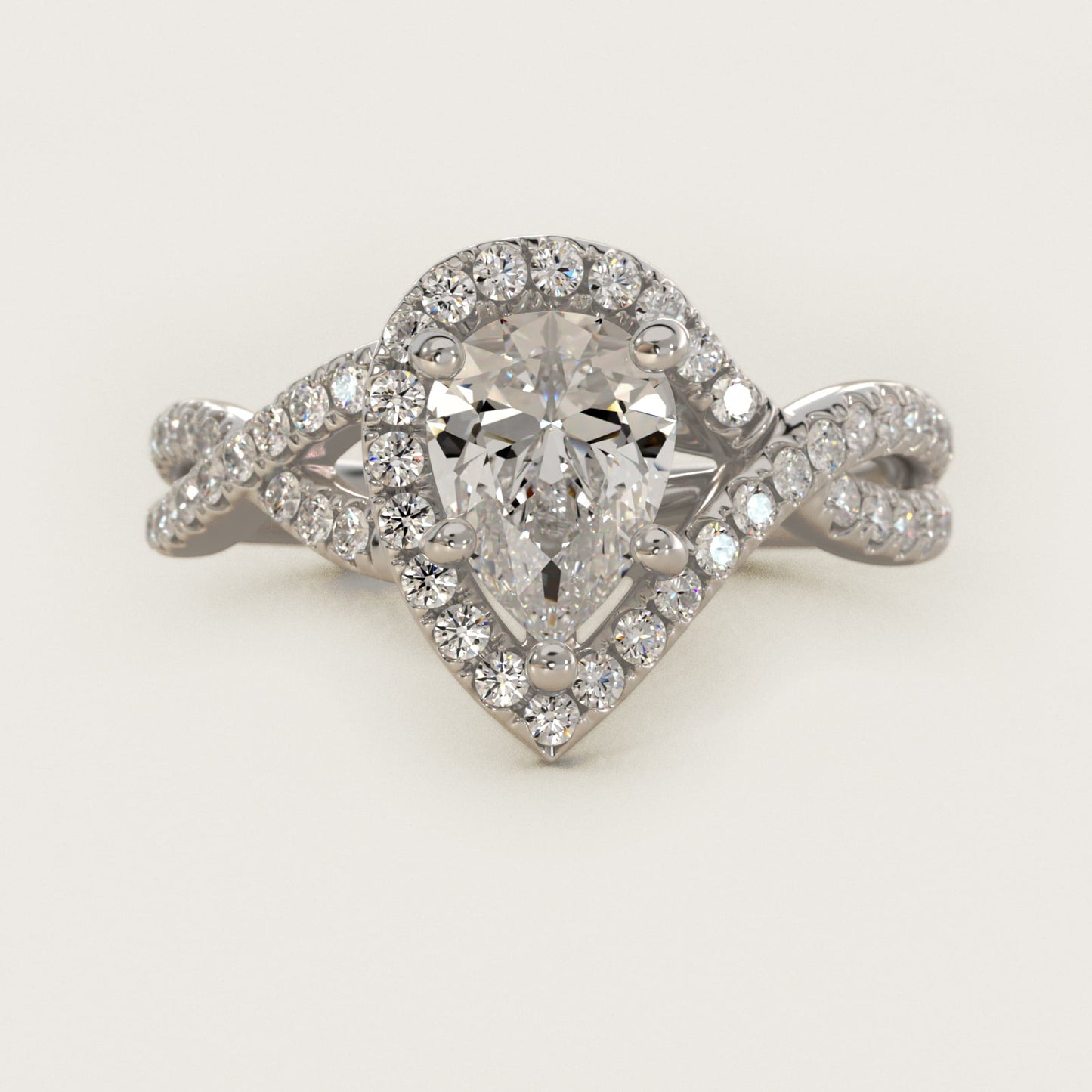 Twisted Halo Diamond Engagement Ring in Platinum (1/3 ct tw.) - Pear Center