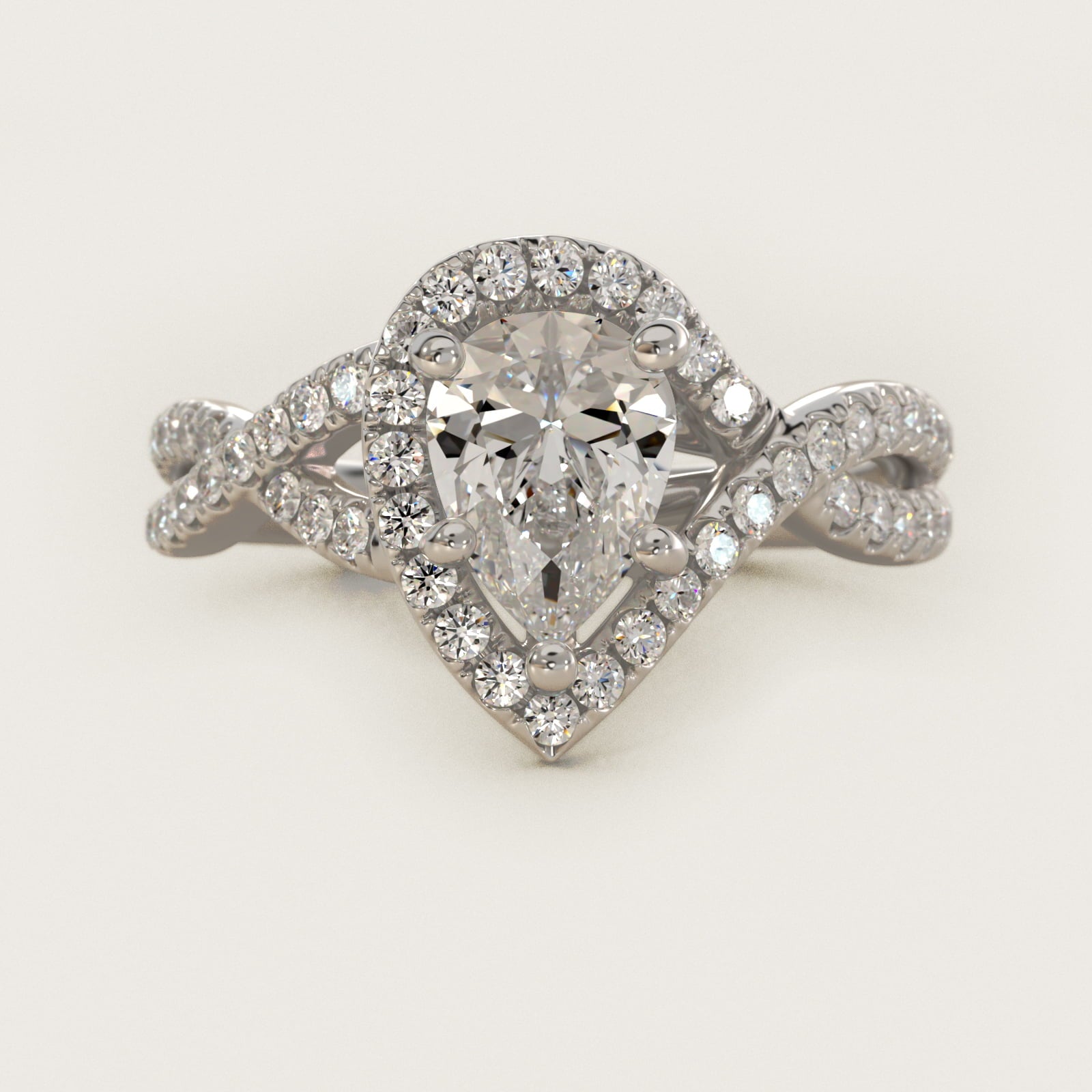 Twisted Halo Diamond Engagement Ring in Platinum (1/3 ct tw.) - Pear Center
