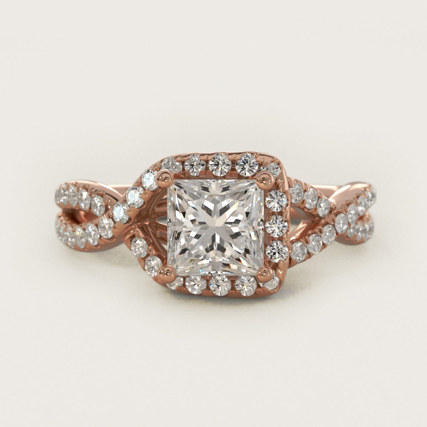 Twisted Halo Diamond Engagement Ring in 14k Rose Gold (1/3 ct tw.) - Princess Center