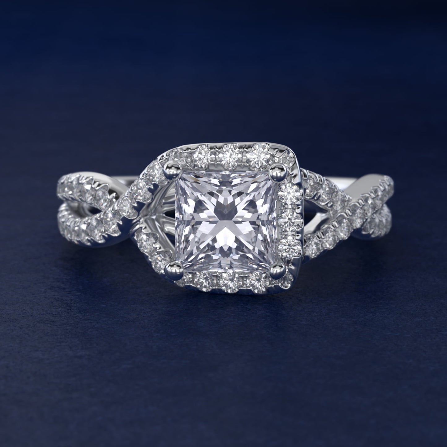Twisted Halo Diamond Engagement Ring in 14k White Gold (1/3 ct. tw.) - Princess Center