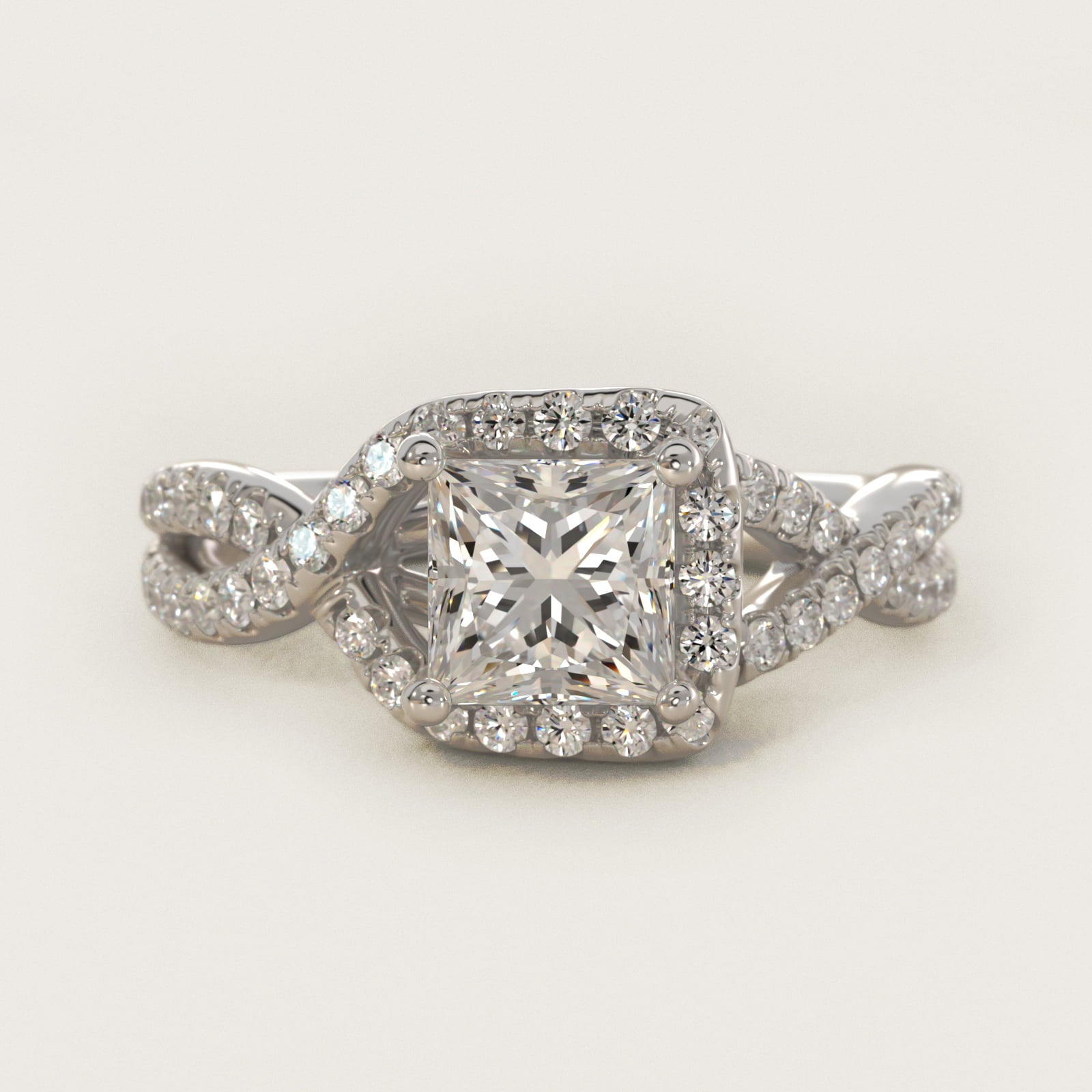 Twisted Halo Diamond Engagement Ring in 14k White Gold (1/3 ct. tw.) - Princess Center