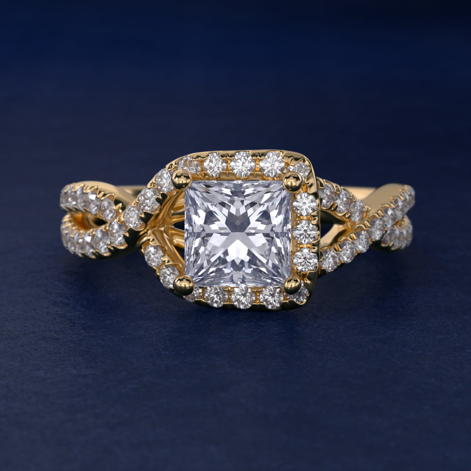 Twisted Halo Diamond Engagement Ring in 18k Yellow Gold (1/3 ct. tw.) - Princess Center