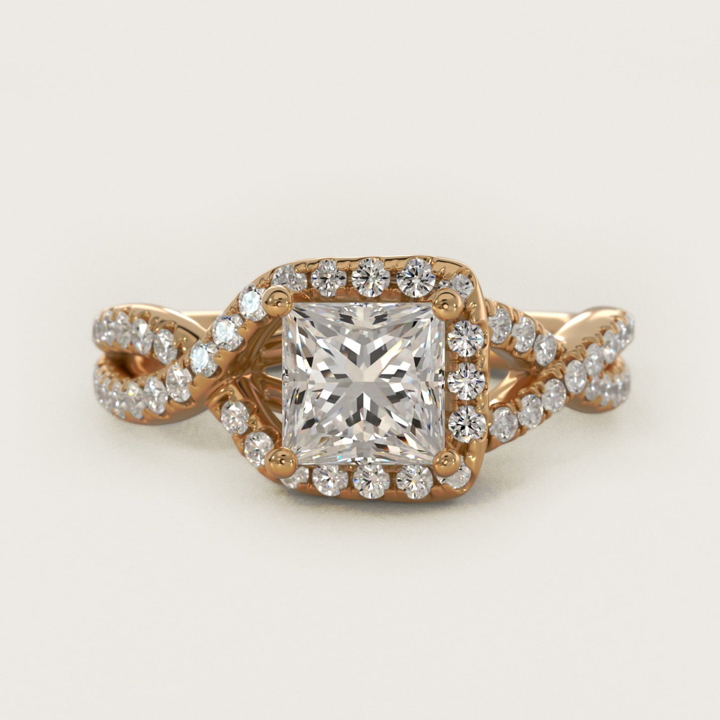 Twisted Halo Diamond Engagement Ring in 18k Yellow Gold (1/3 ct. tw.) - Princess Center