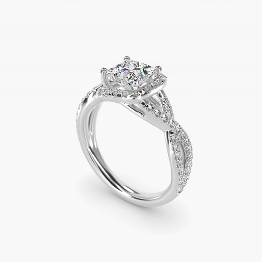 Twisted Halo Diamond Engagement Ring in Platinum (1/3 ct tw.) - Princess Center