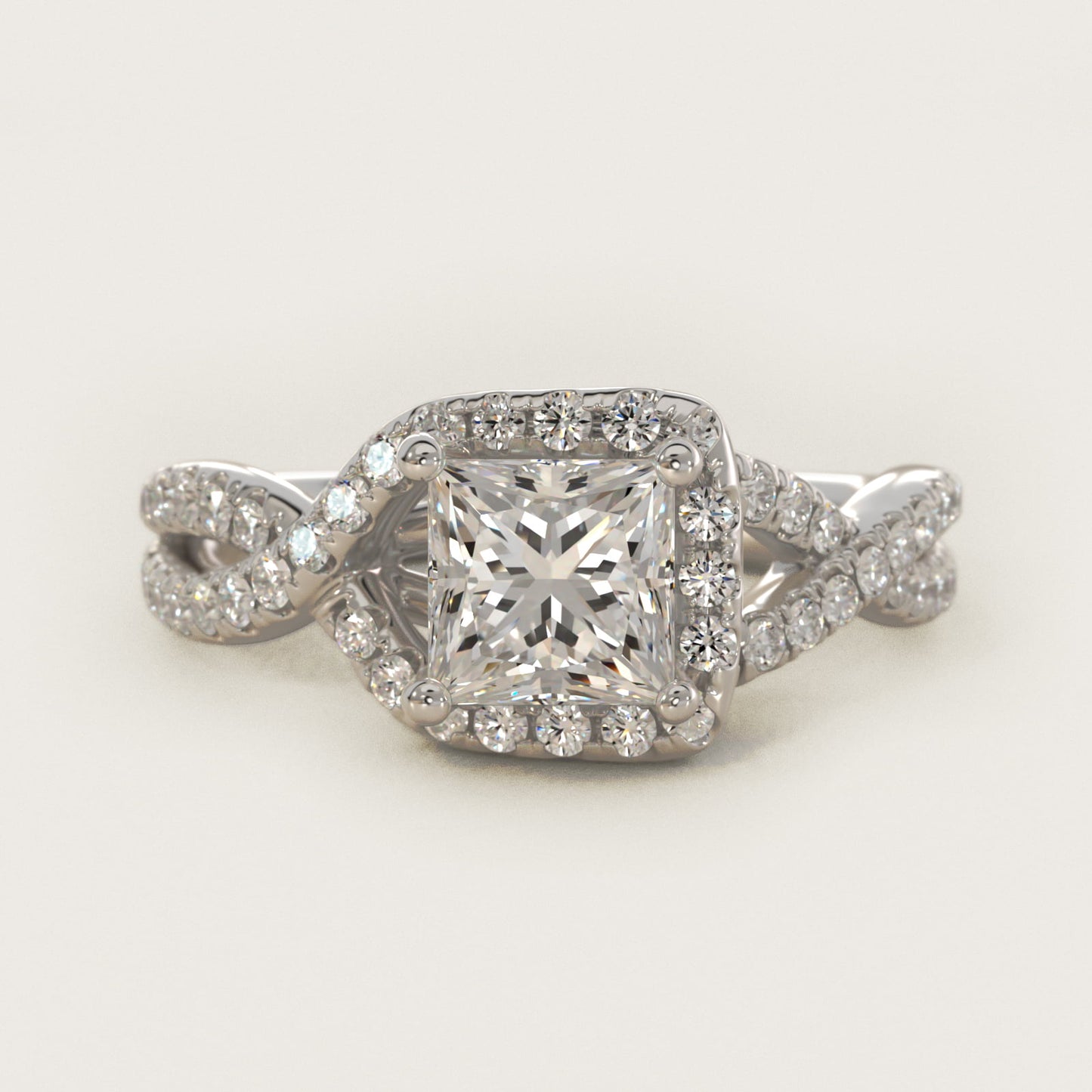 Twisted Halo Diamond Engagement Ring in Platinum (1/3 ct tw.) - Princess Center