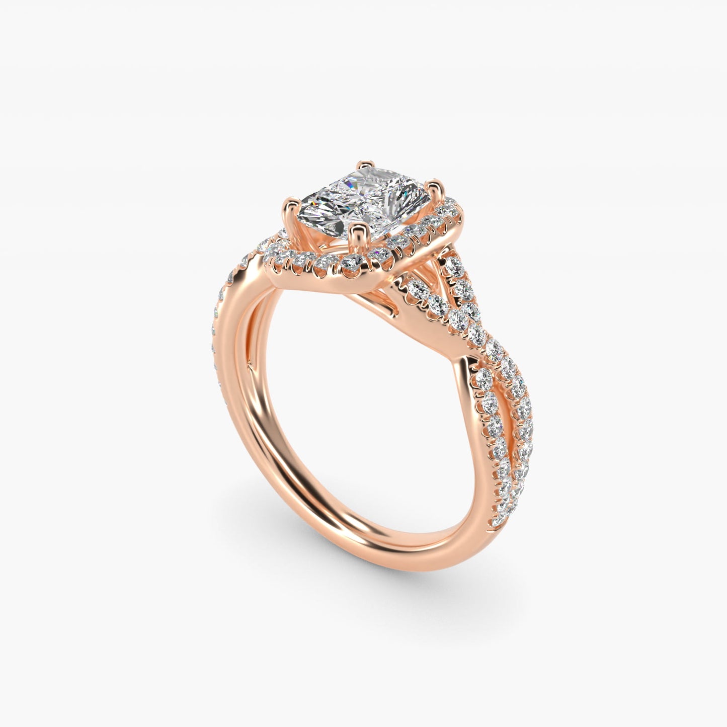 Twisted Halo Diamond Engagement Ring in 14k Rose Gold (1/3 ct tw.) - Radiant Center