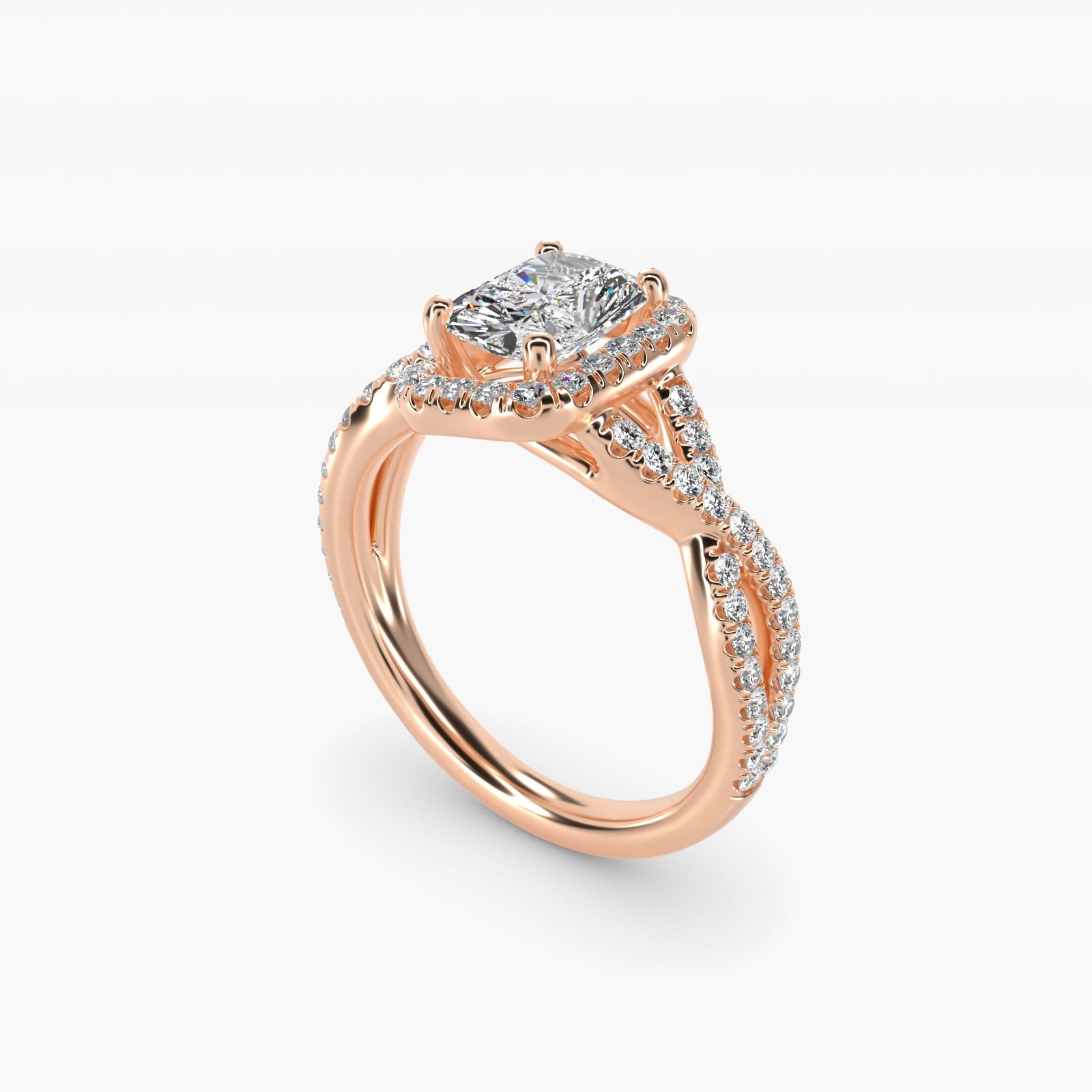 Twisted Halo Diamond Engagement Ring in 14k Rose Gold (1/3 ct tw.) - Radiant Center
