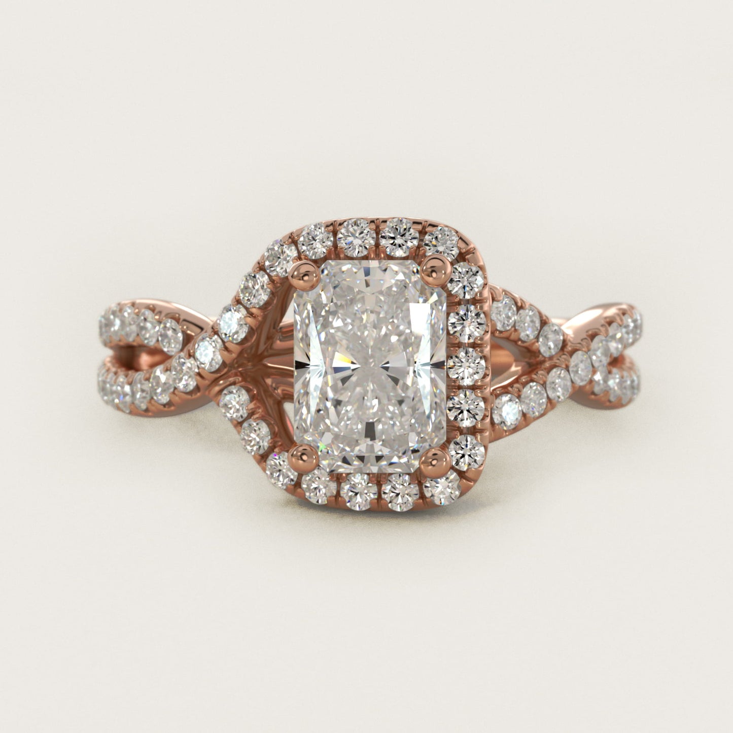 Twisted Halo Diamond Engagement Ring in 14k Rose Gold (1/3 ct tw.) - Radiant Center