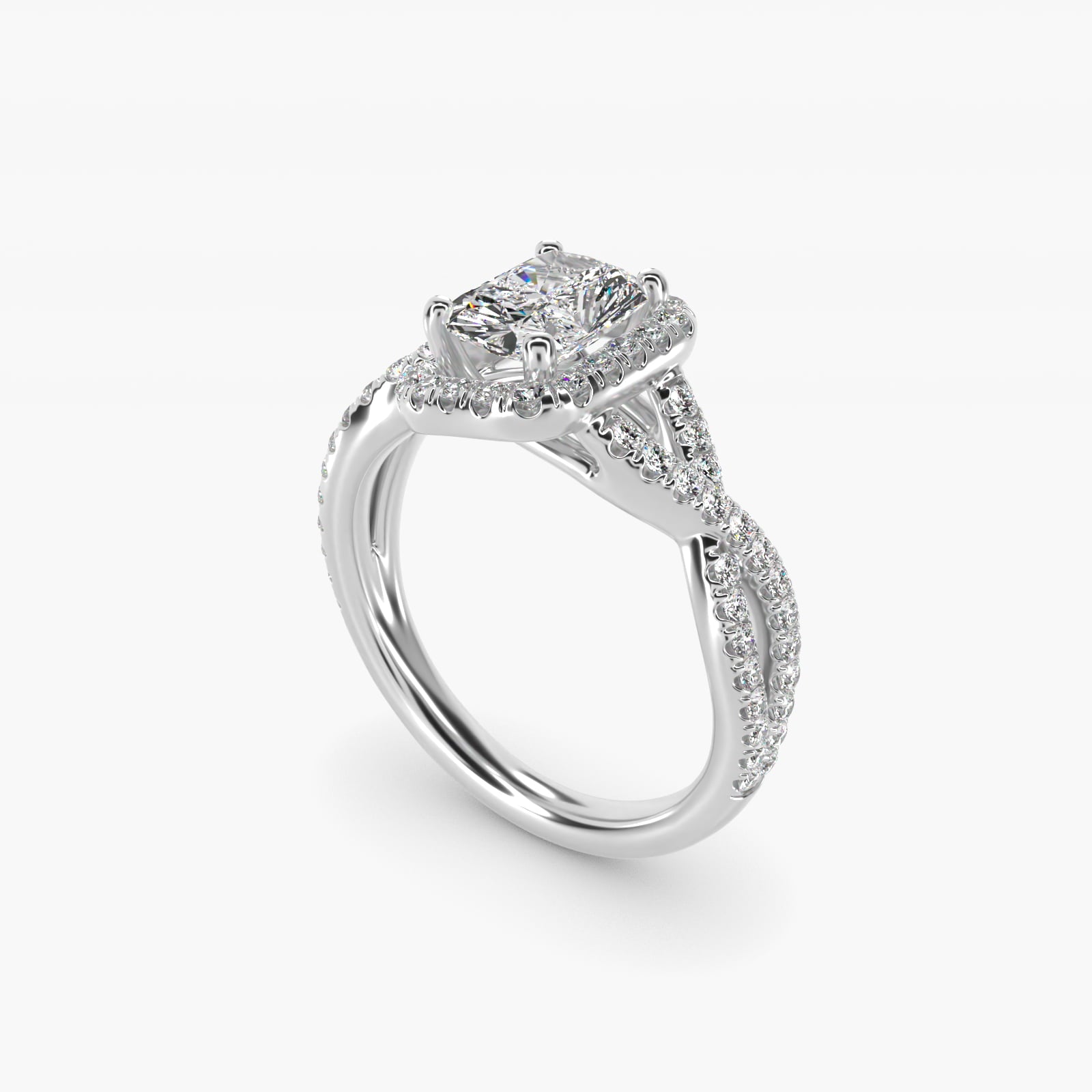 Twisted Halo Diamond Engagement Ring in 14k White Gold (1/3 ct. tw.) - Radiant Center