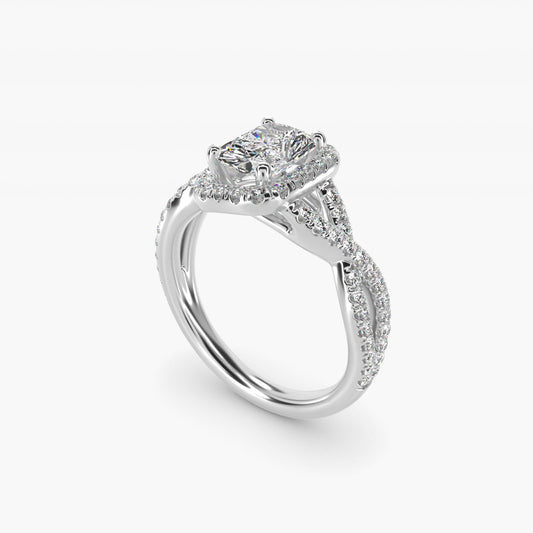 Twisted Halo Diamond Engagement Ring in 14k White Gold (1/3 ct. tw.) - Radiant Center