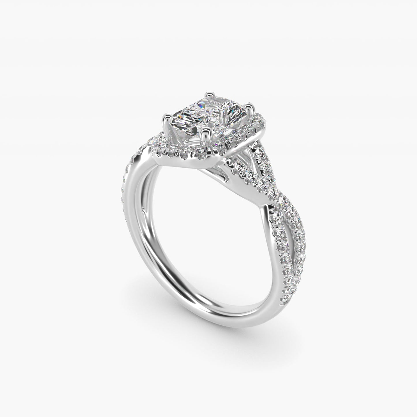 Twisted Halo Diamond Engagement Ring in 18k White Gold (1/3 ct. tw.) - Radiant Center