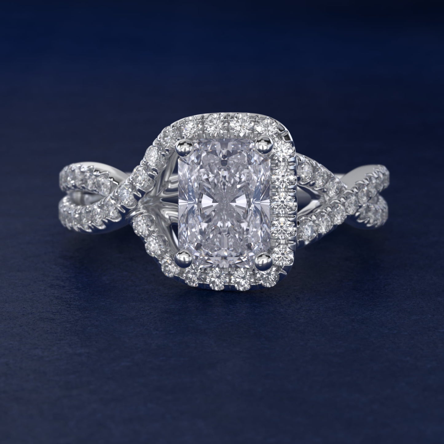 Twisted Halo Diamond Engagement Ring in 14k White Gold (1/3 ct. tw.) - Radiant Center