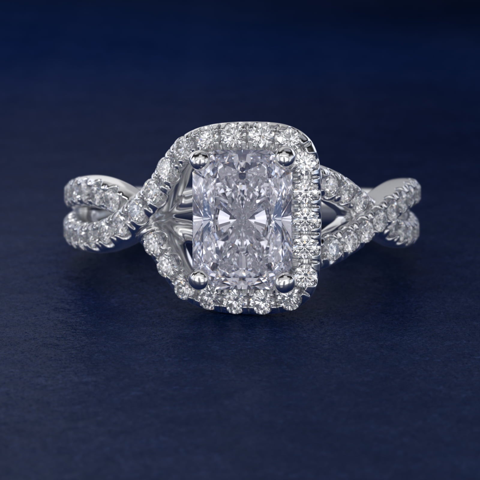 Twisted Halo Diamond Engagement Ring in 14k White Gold (1/3 ct. tw.) - Radiant Center