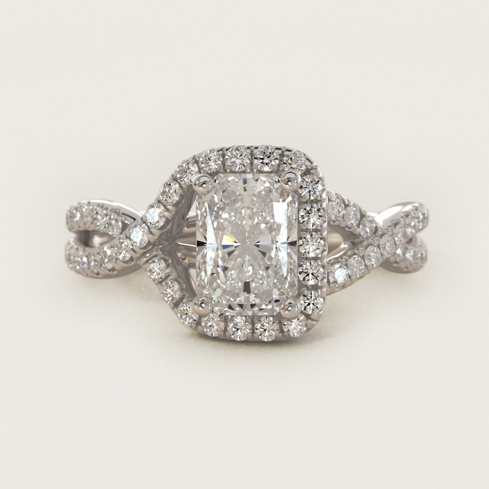 Twisted Halo Diamond Engagement Ring in 14k White Gold (1/3 ct. tw.) - Radiant Center
