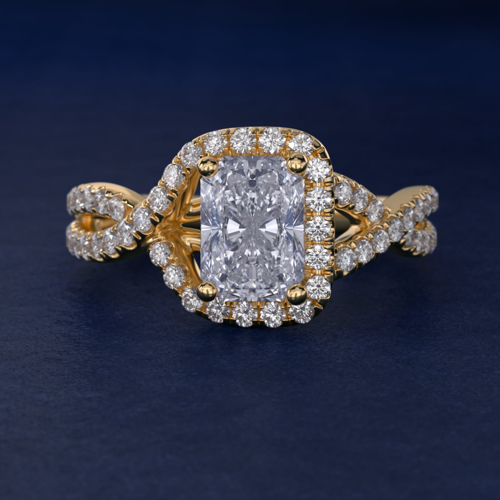 Twisted Halo Diamond Engagement Ring in 18k Yellow Gold (1/3 ct. tw.) - Radiant Center