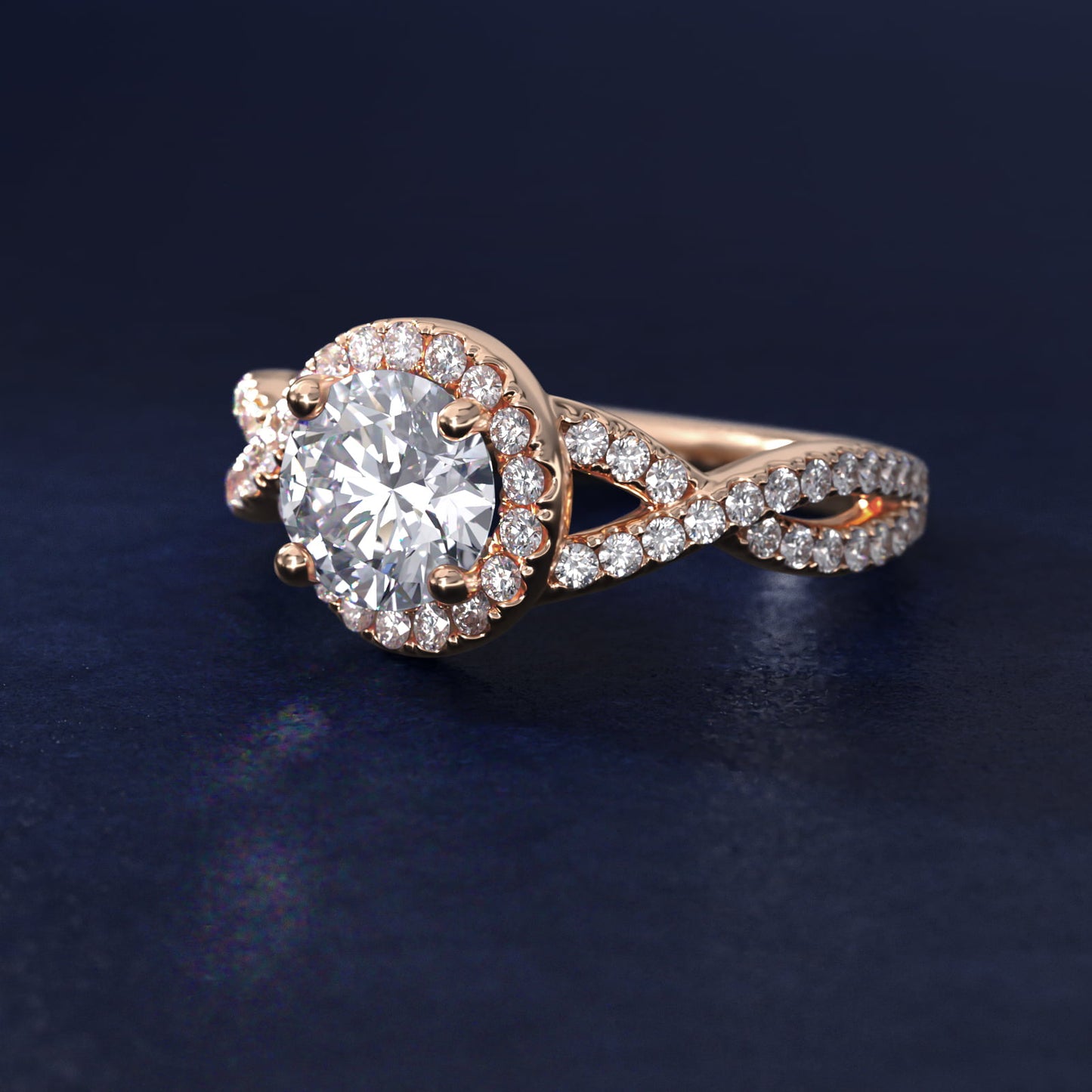 Twisted Halo Diamond Engagement Ring in 18k Rose Gold (1/3 ct tw.) - Round Center